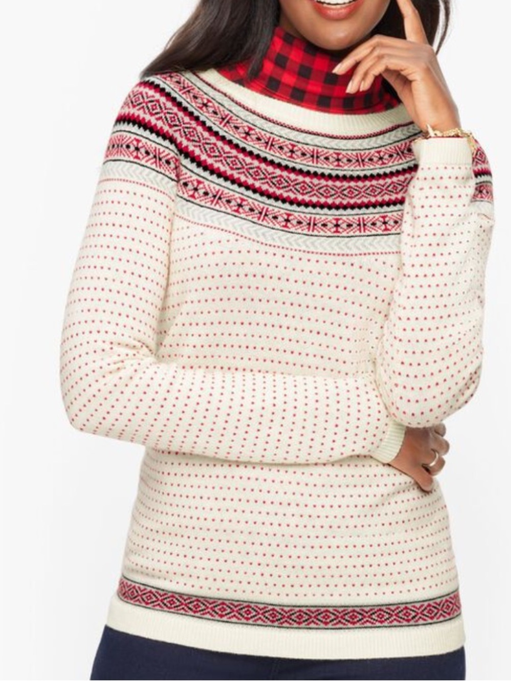 Talbots Women Petite MP Lambs Wool Blend Nordic Fair Isle Crewneck Sweater